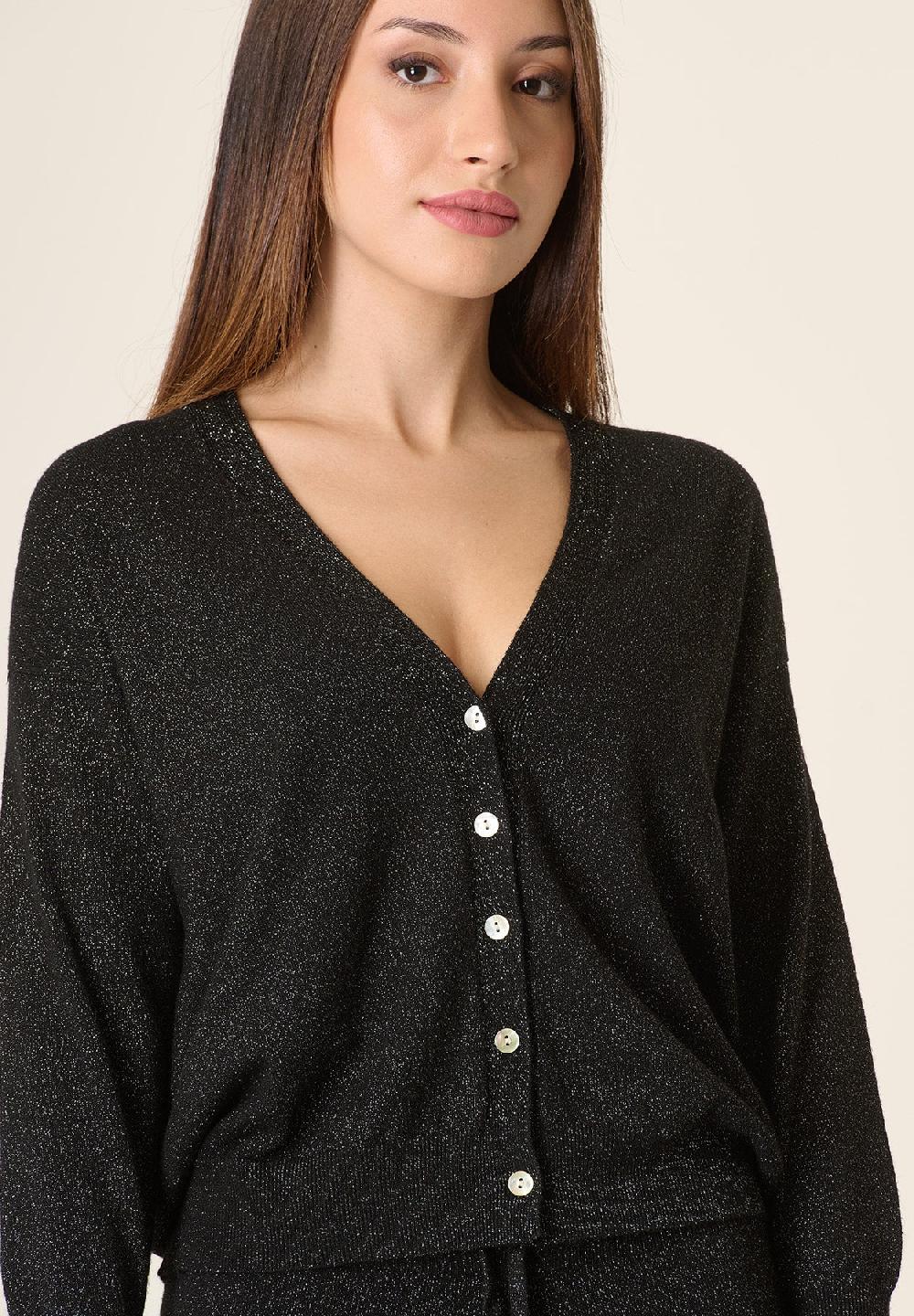 Angelico Cardigan nero lurex oversize Fino al 65% di sconto