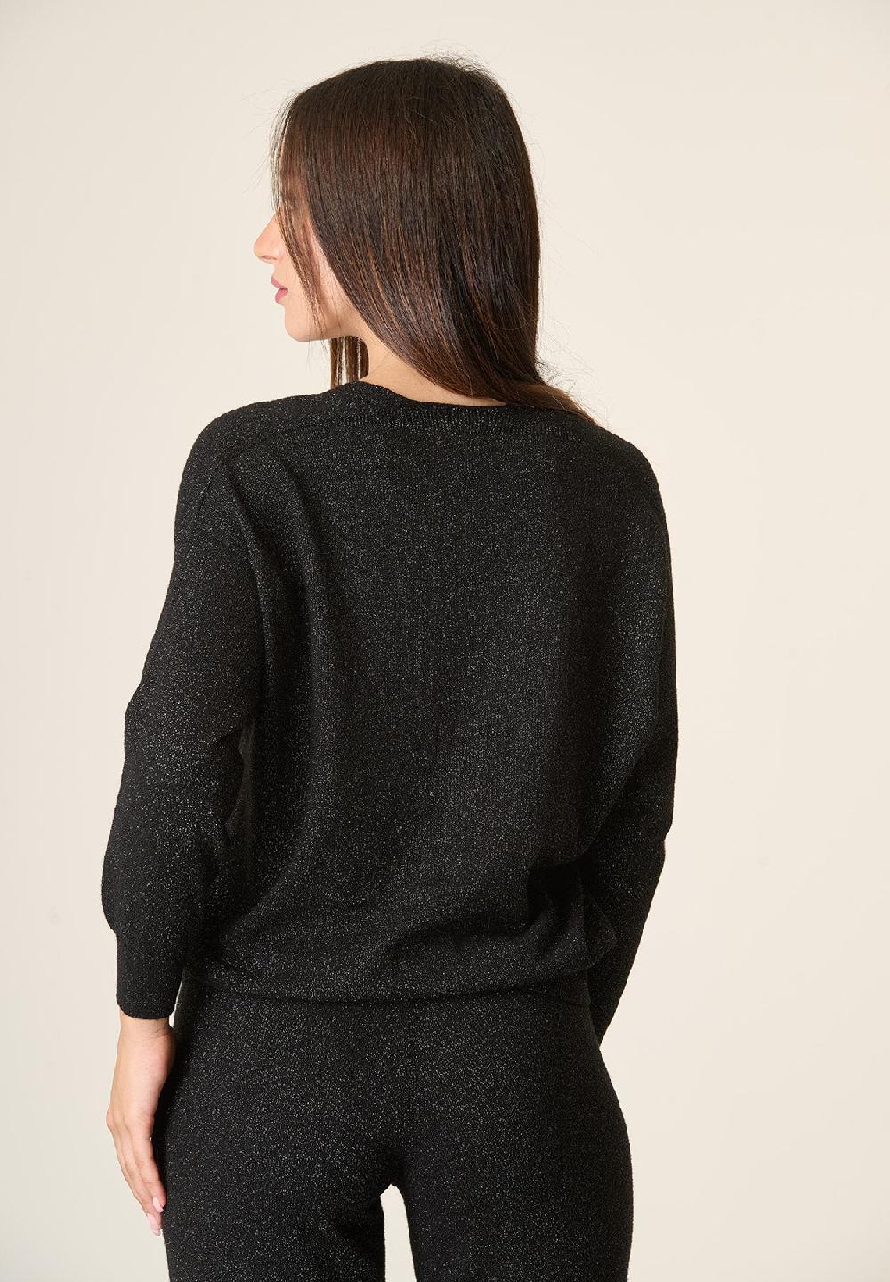 Angelico Cardigan nero lurex oversize Fino al 65% di sconto