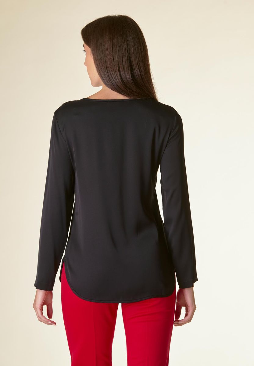 Angelico Blusa nera manica lunga raso viscosa Sostegno trimestrale