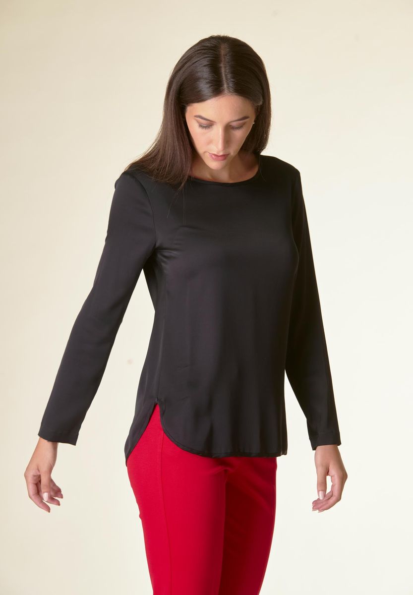 Angelico Blusa nera manica lunga raso viscosa Sostegno trimestrale