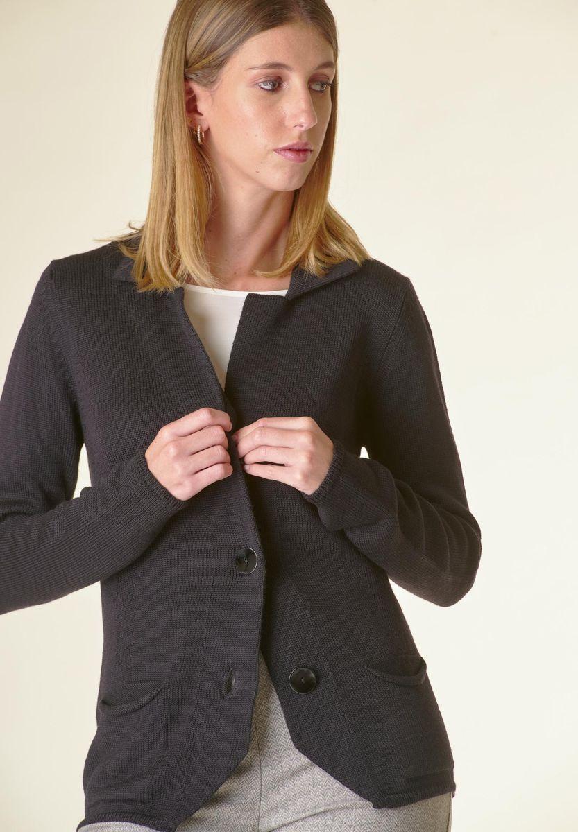 Angelico Cardigan nero 3 bottoni merino Lana-Gatto Italy