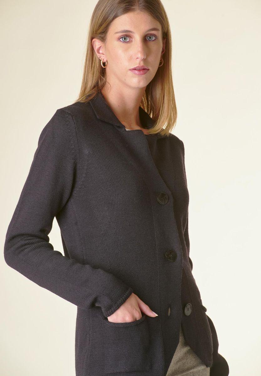 Angelico Cardigan nero 3 bottoni merino Lana-Gatto Italy