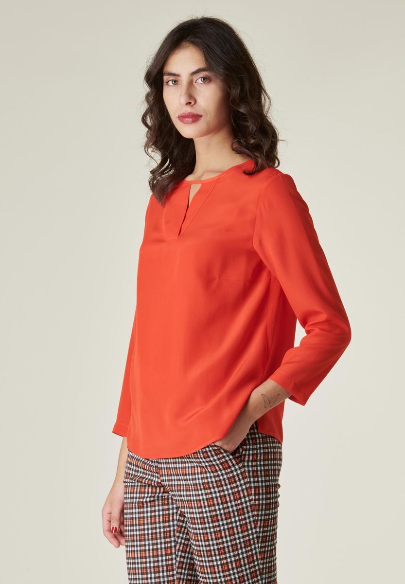 Angelico Camicia arancio girocollo v misto seta Nuovo