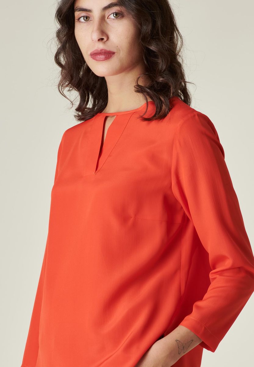 Angelico Camicia arancio girocollo v misto seta Nuovo