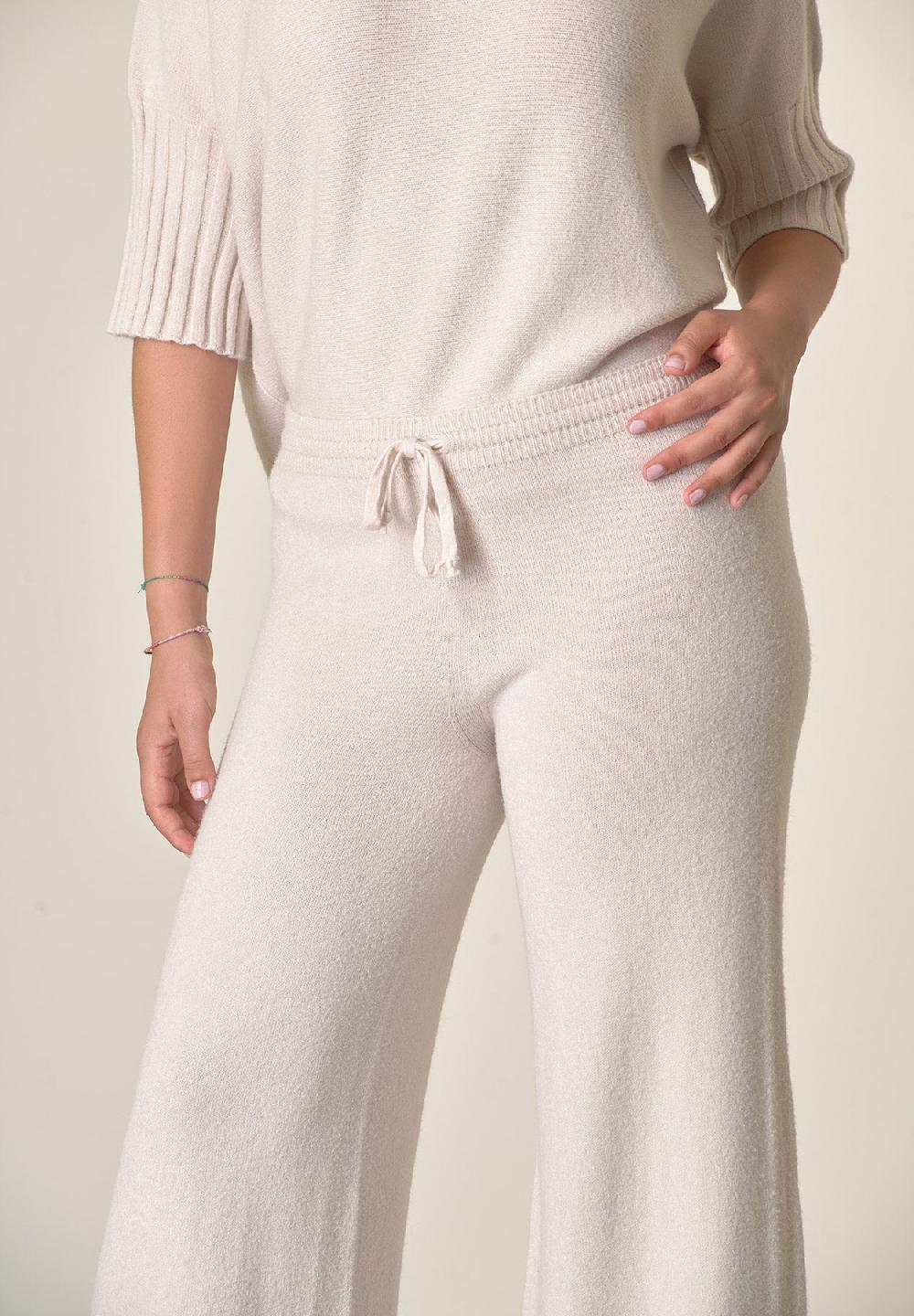 Angelico Pantalone avorio in maglia con coulisse Promozione