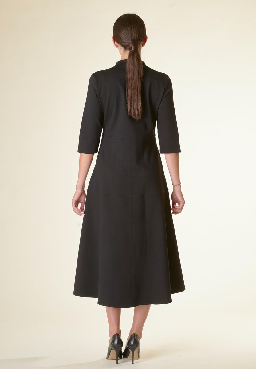 Angelico Vestito nero v midi svasato con cintura Acquista Ora