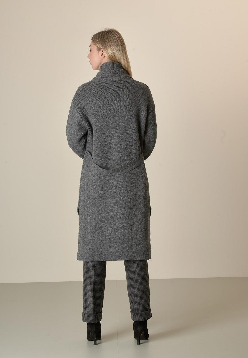 Angelico Cappotto in maglia antracite misto cashmere con frange Fino Al -60%