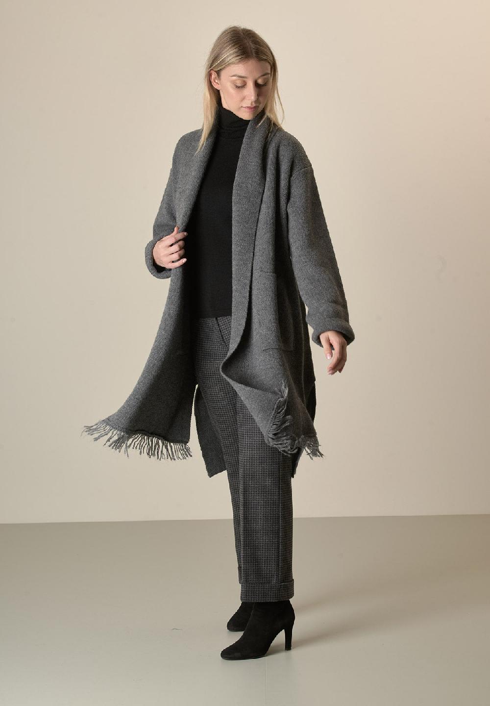 Angelico Cappotto in maglia antracite misto cashmere con frange Fino Al -60%