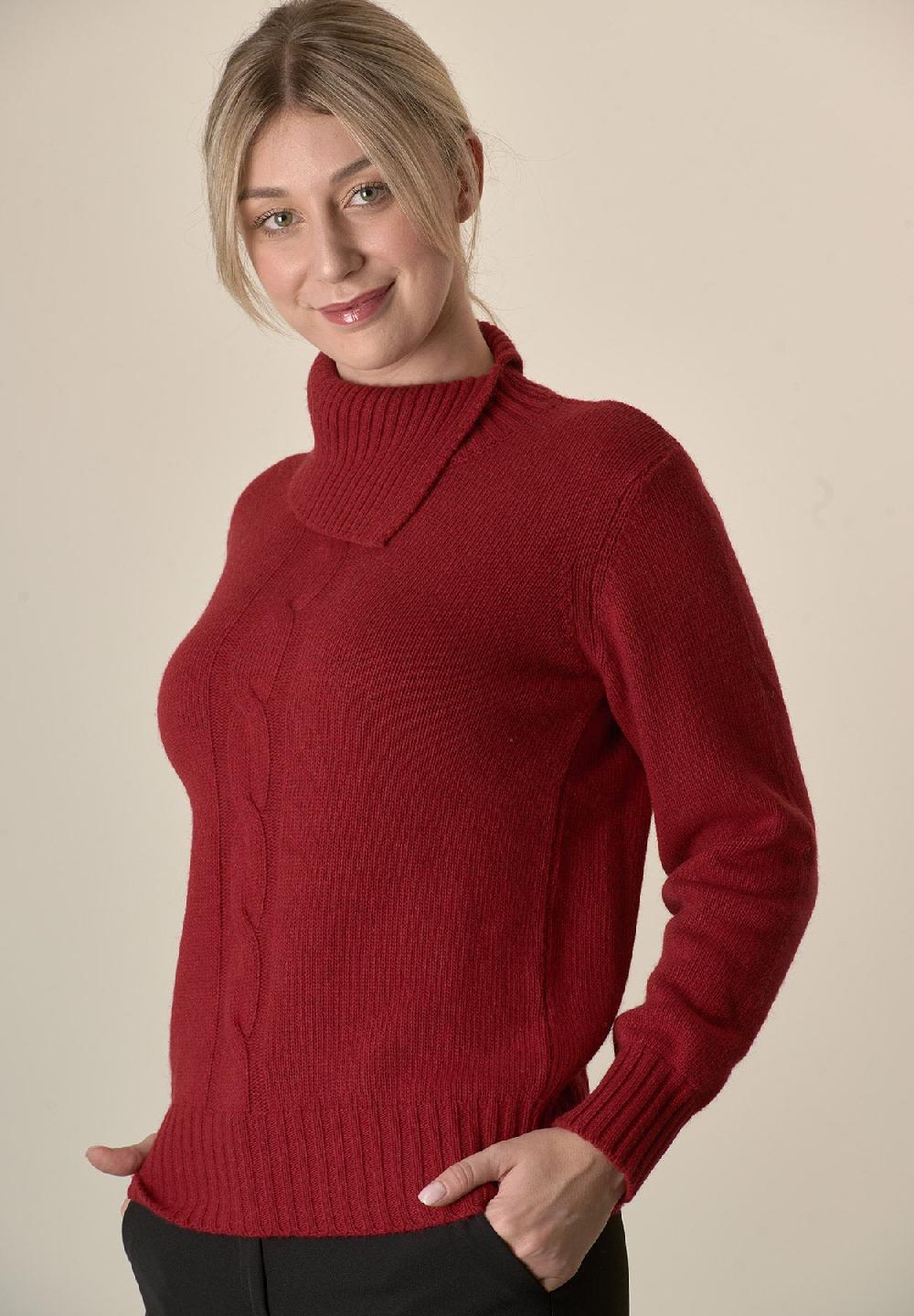 Angelico Maglia rossa collo spaccato treccia misto cashmere Prezzo Ridotto