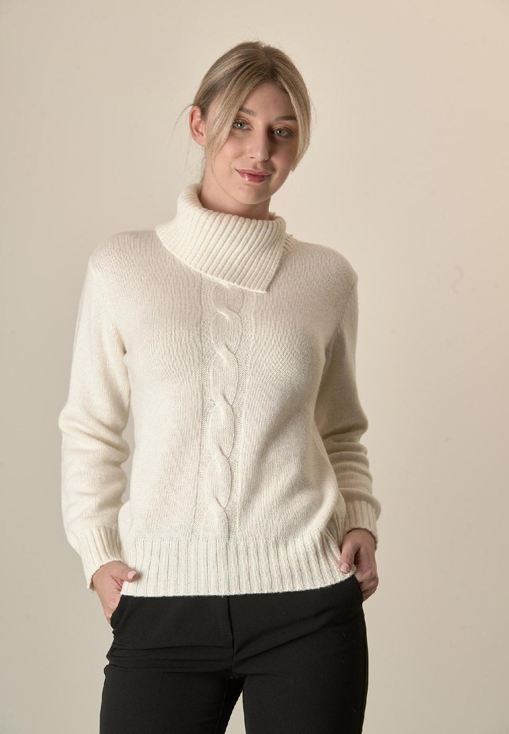 Angelico Maglia panna collo spaccato treccia misto cashmere