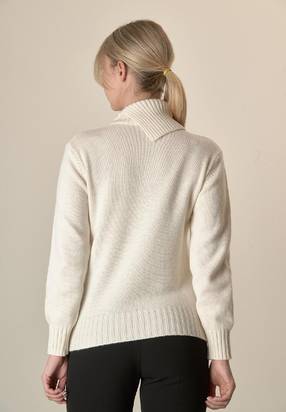 Angelico Maglia panna collo spaccato treccia misto cashmere Sottocosto