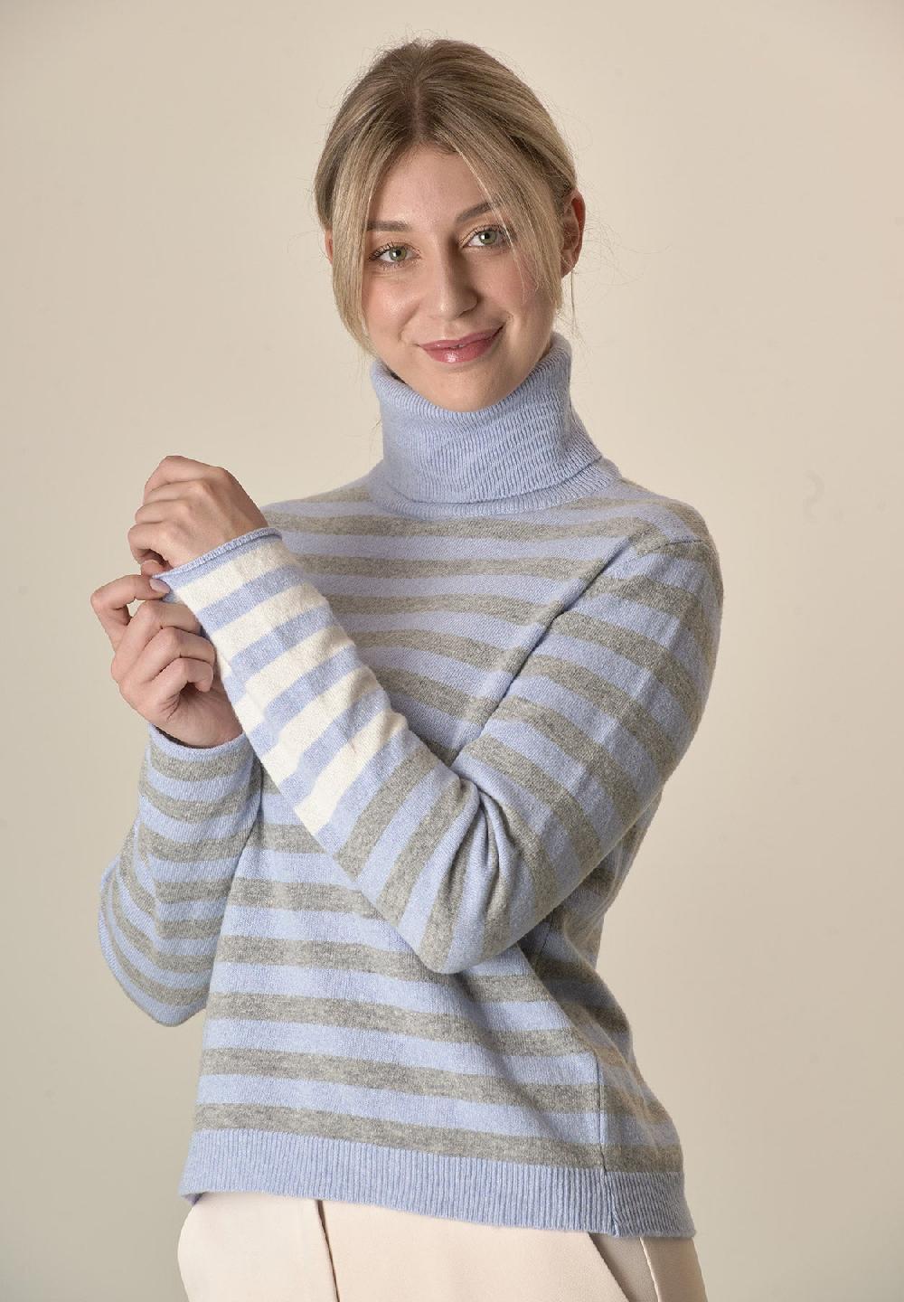 Angelico Dolcevita azzurro grigio righe misto cashmere Novità