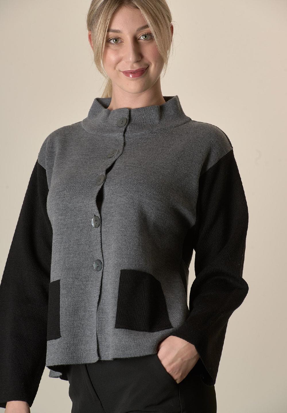 Angelico Giacca in maglia grigio nero collo coreano Presa