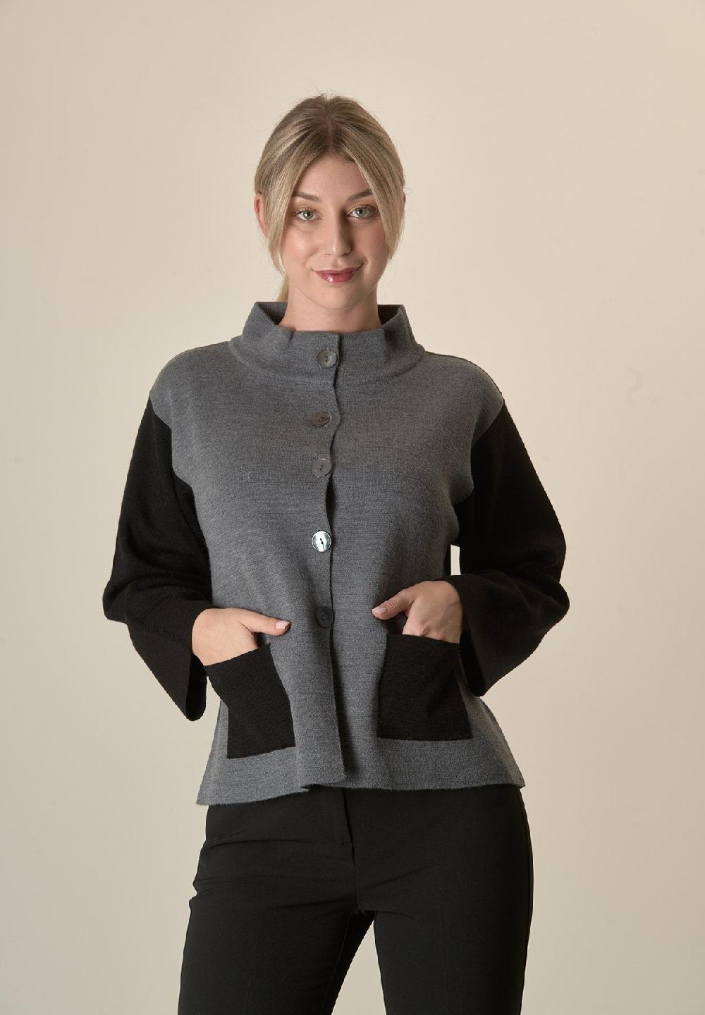 Angelico Giacca in maglia grigio nero collo coreano Presa