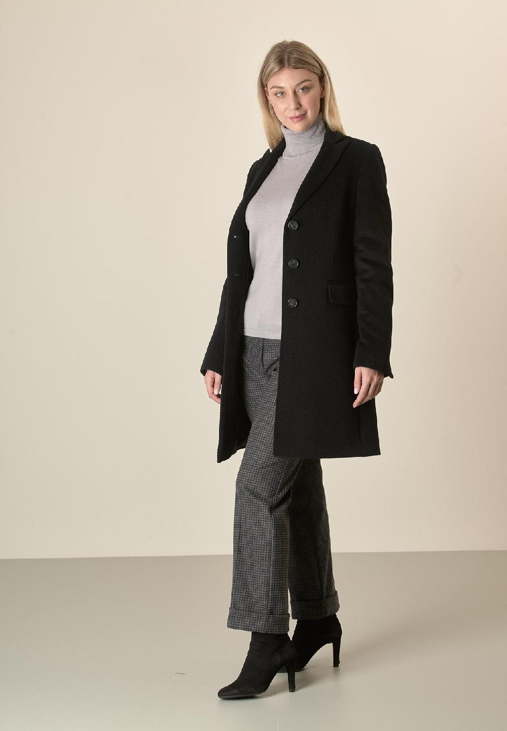 Angelico Cappotto nero baronetto lana vergine cashmere Saldi