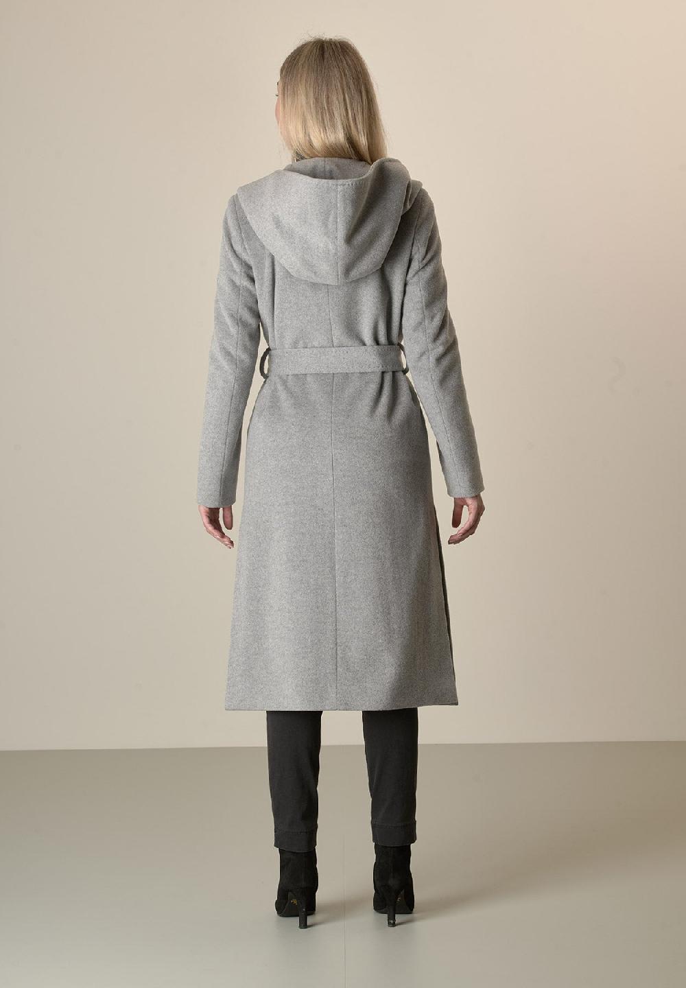 Angelico Cappotto grigio chiaro cappuccio e cintura lana cashmere Offerte