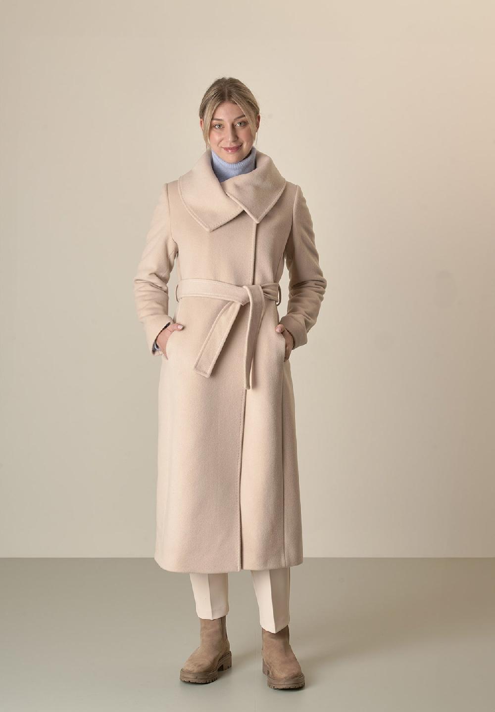 Angelico Cappotto cipria collo anello e cintura lana vergine cashmere Hotsell