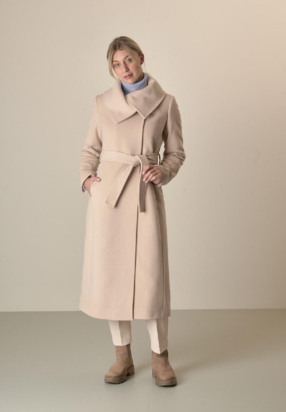 Angelico Cappotto cipria collo anello e cintura lana vergine cashmere Hotsell