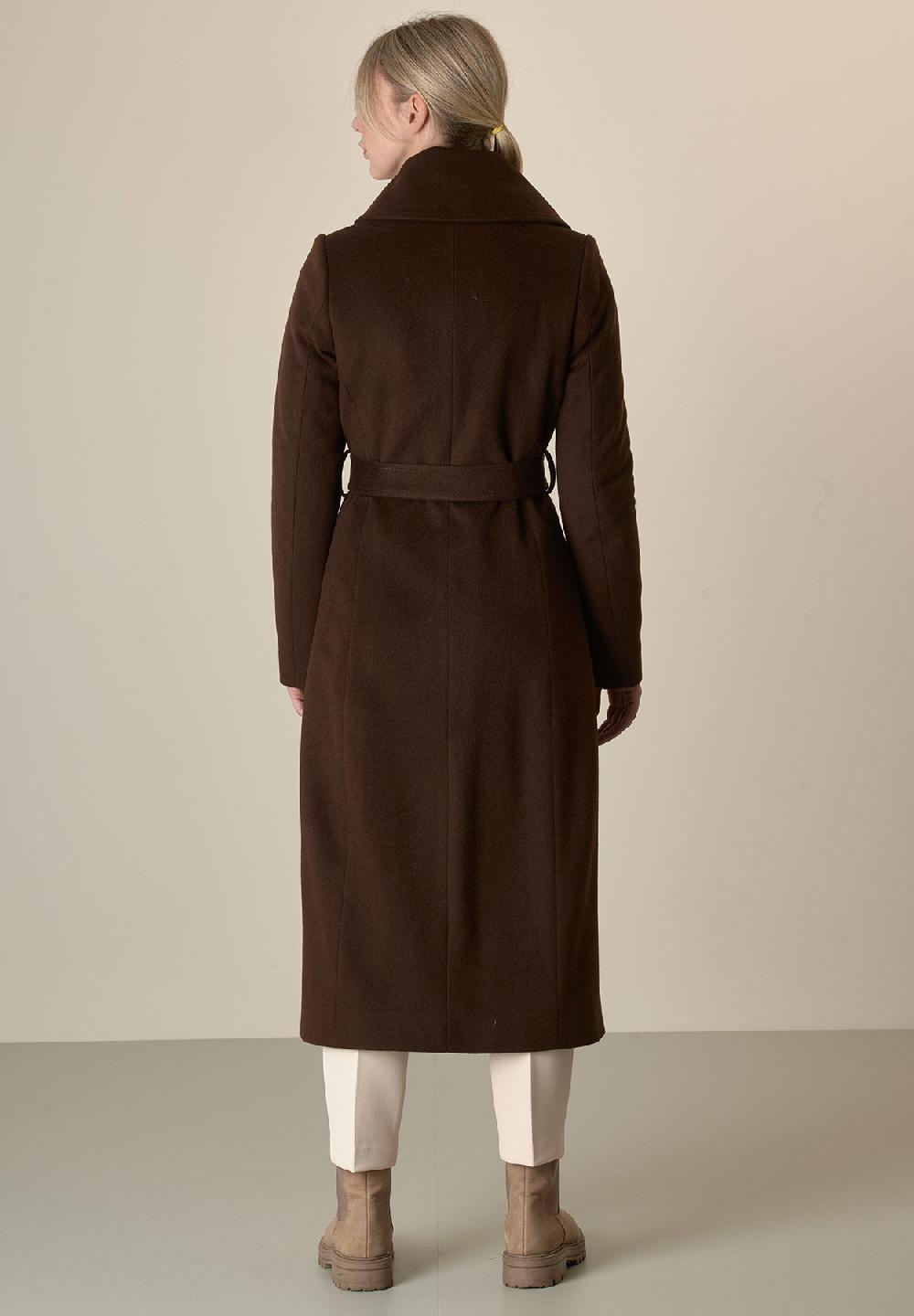Angelico Cappotto moro collo anello e cintura lana vergine cashmere Vendita Calda