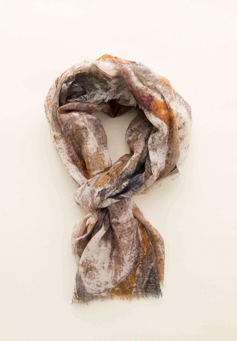 Angelico Stola beige arancione fantasia astratta lana frange Negozio