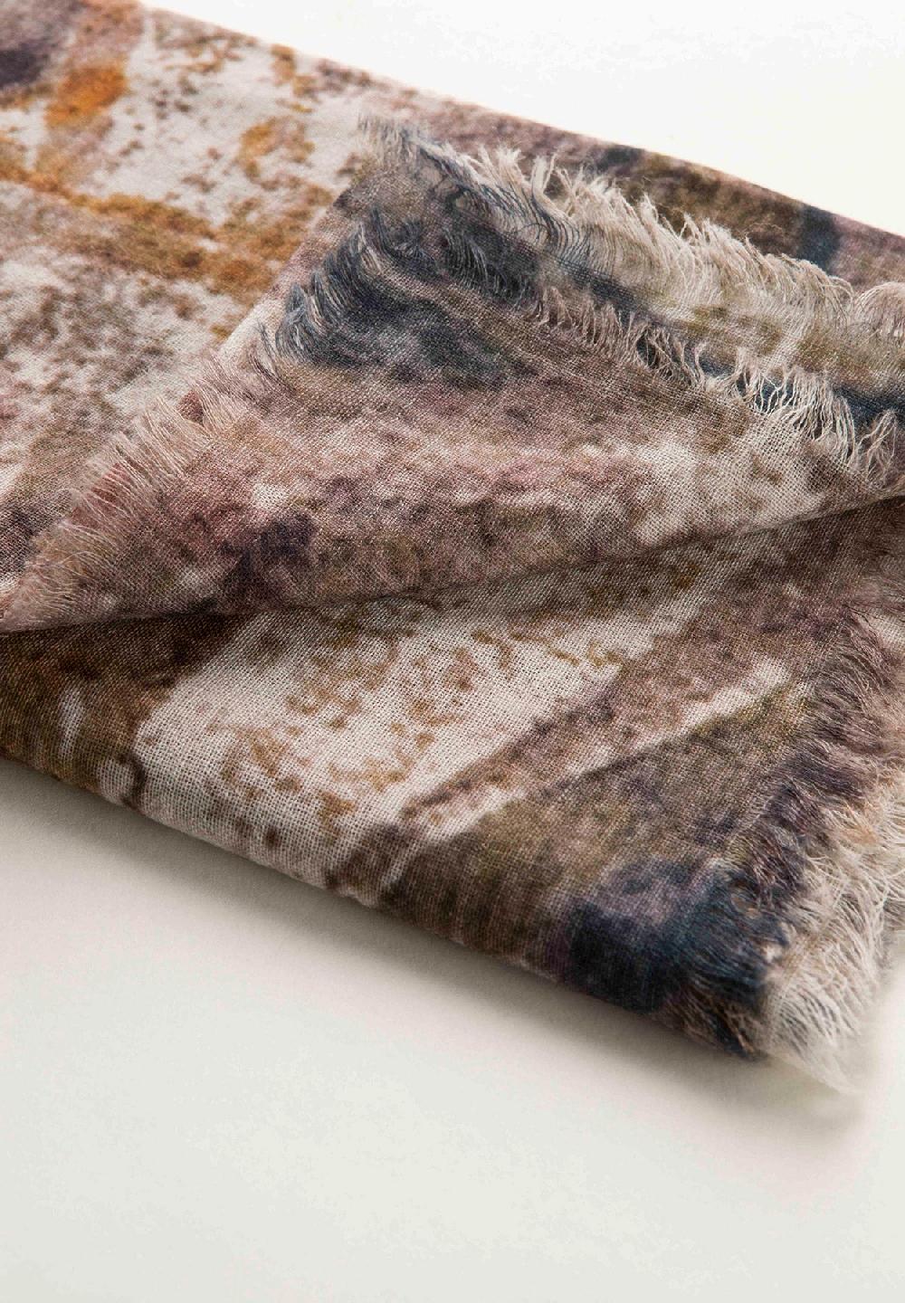 Angelico Stola beige arancione fantasia astratta lana frange Negozio