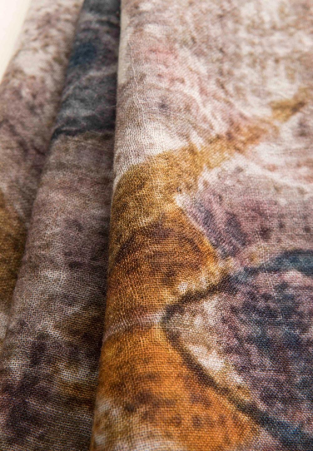 Angelico Stola beige arancione fantasia astratta lana frange Negozio