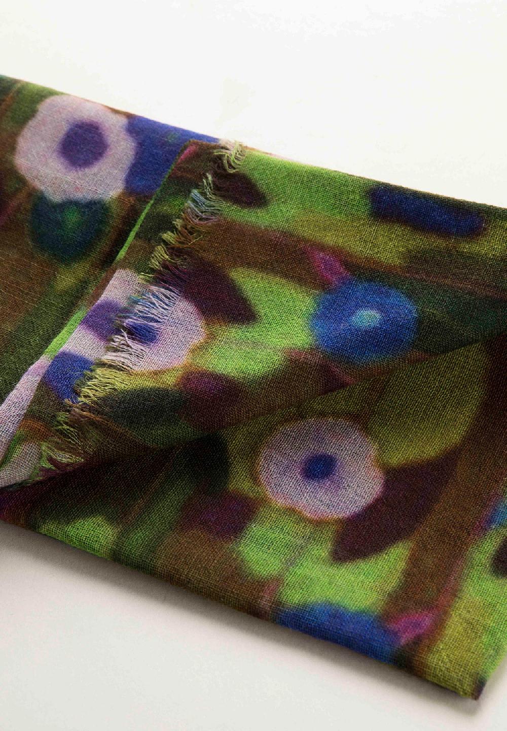 Angelico Stola verde fantasia fiori lana frange Nuova