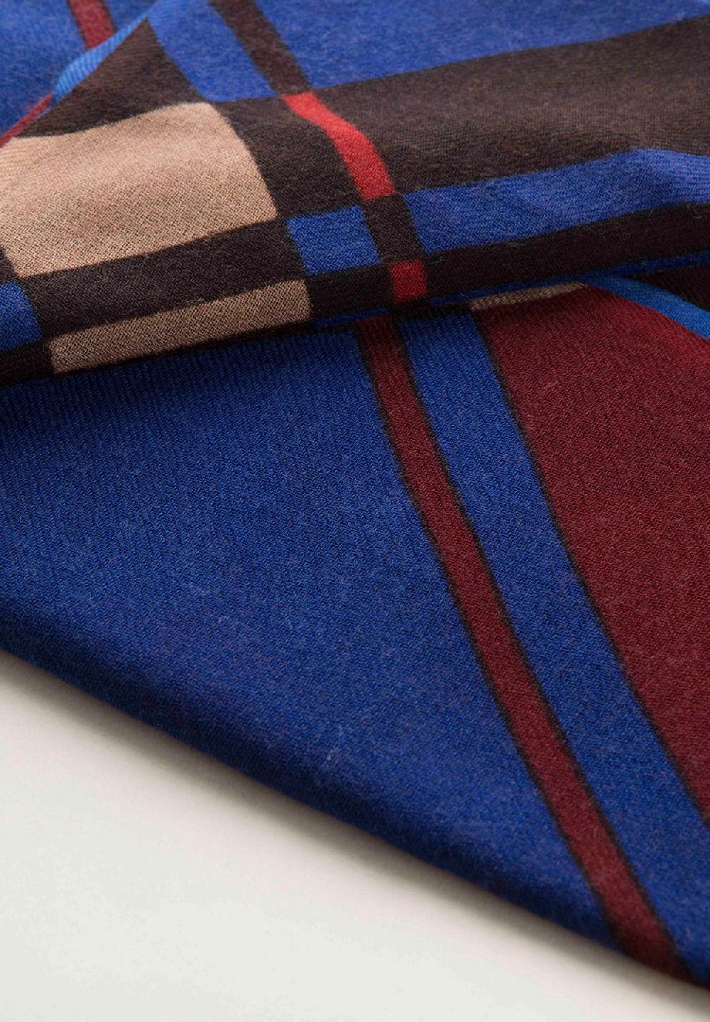 Angelico Stola blu moro quadri lana frange Offerta speciale