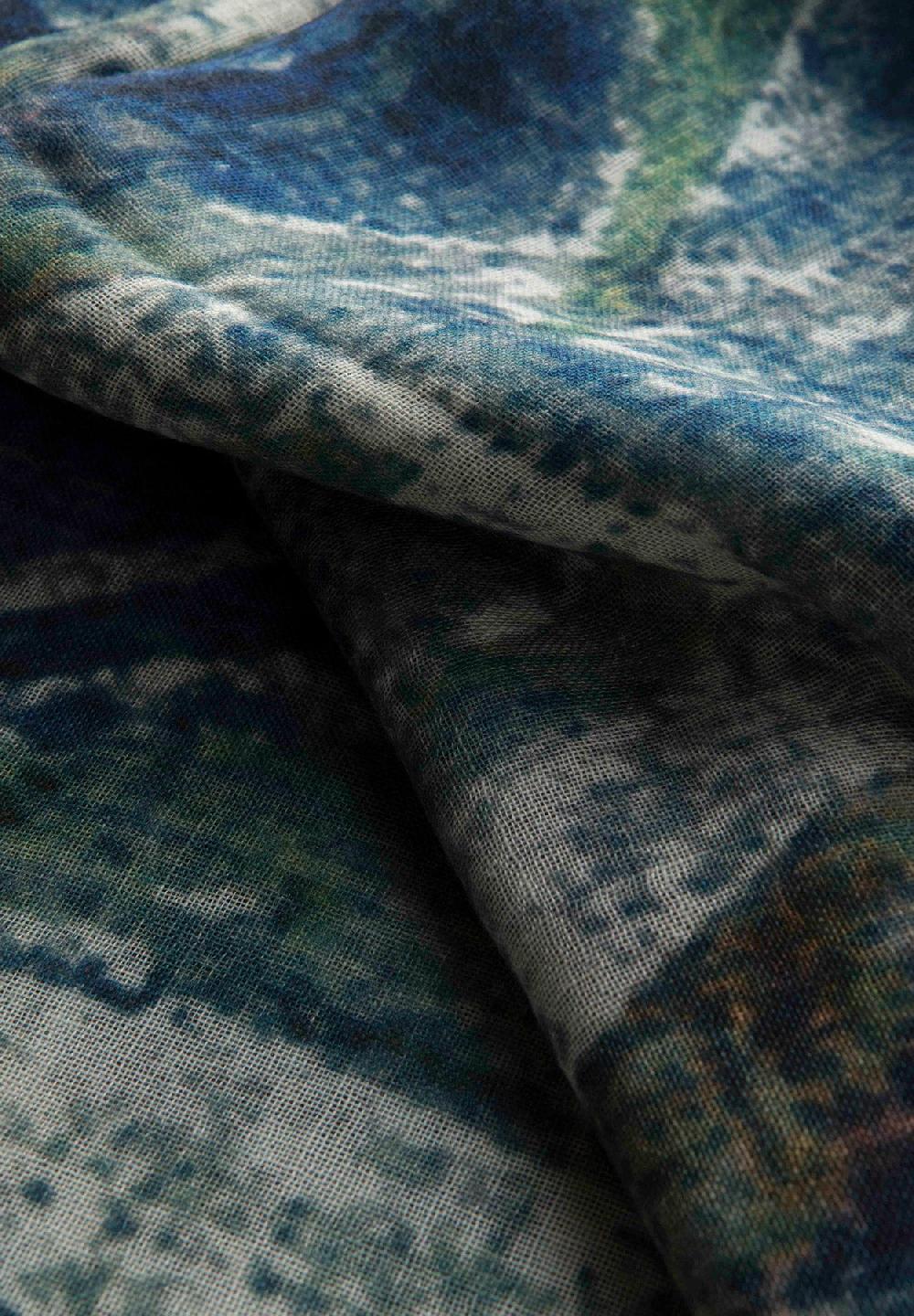 Angelico Stola blu verde fantasia astratta lana frange Grande vendita