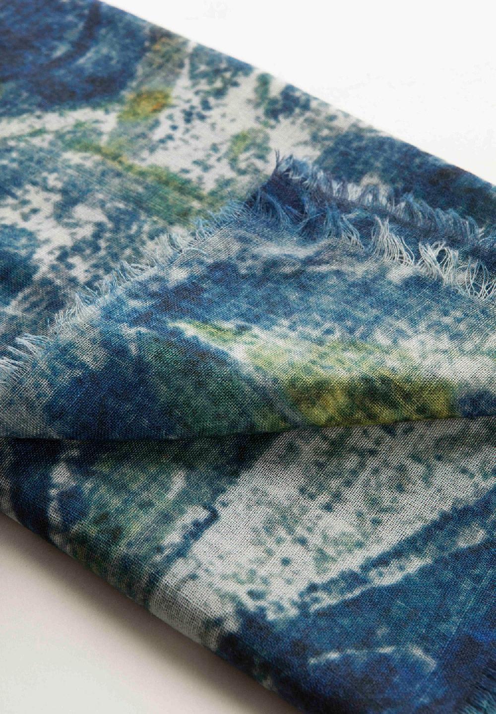 Angelico Stola blu verde fantasia astratta lana frange Grande vendita
