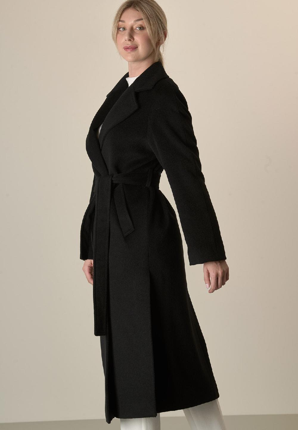 Angelico Cappotto nero vestaglia con cintura lana cashmere Cyber Monday