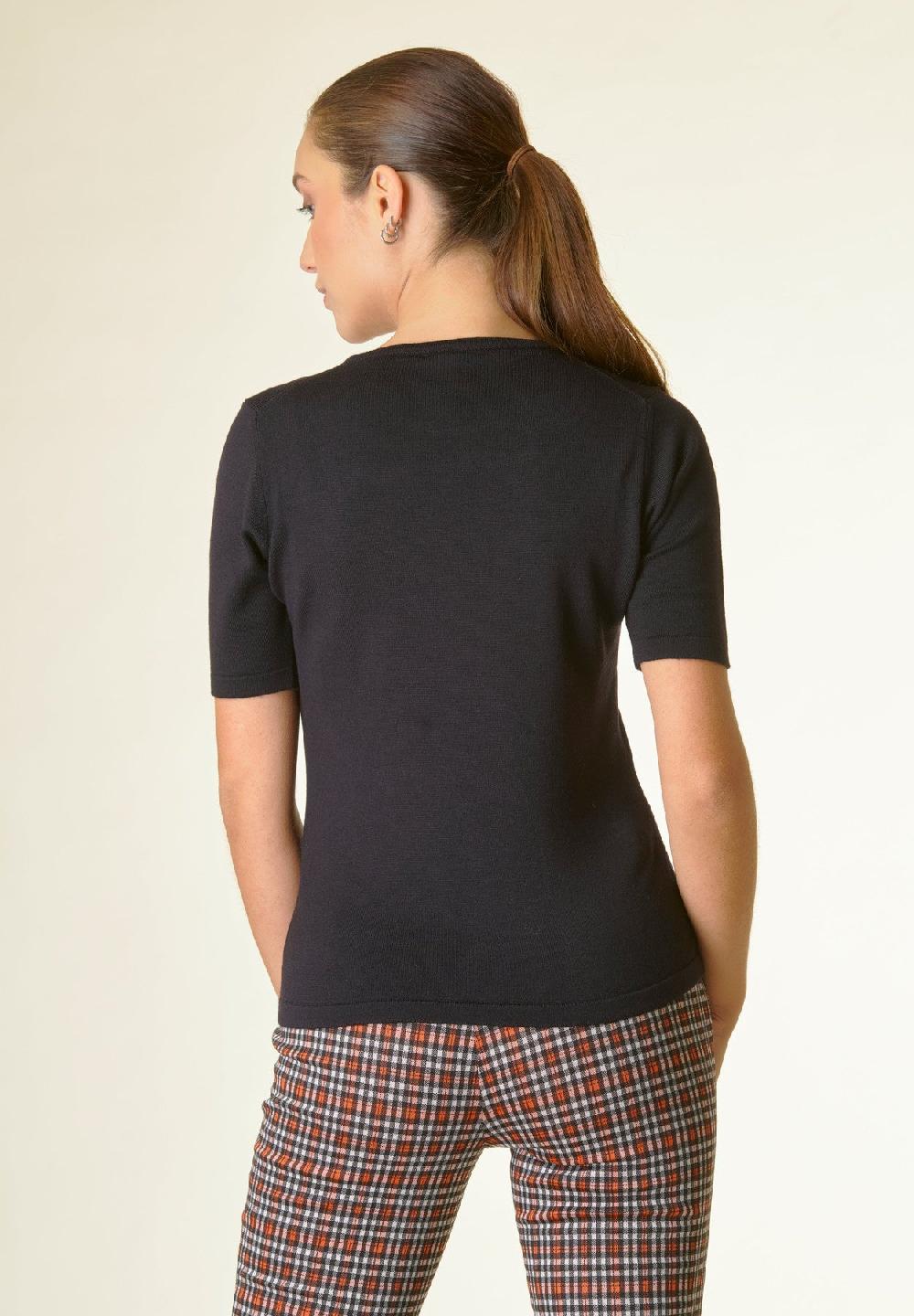 Angelico Maglia nera mezza manica merinos Offerte giornaliere