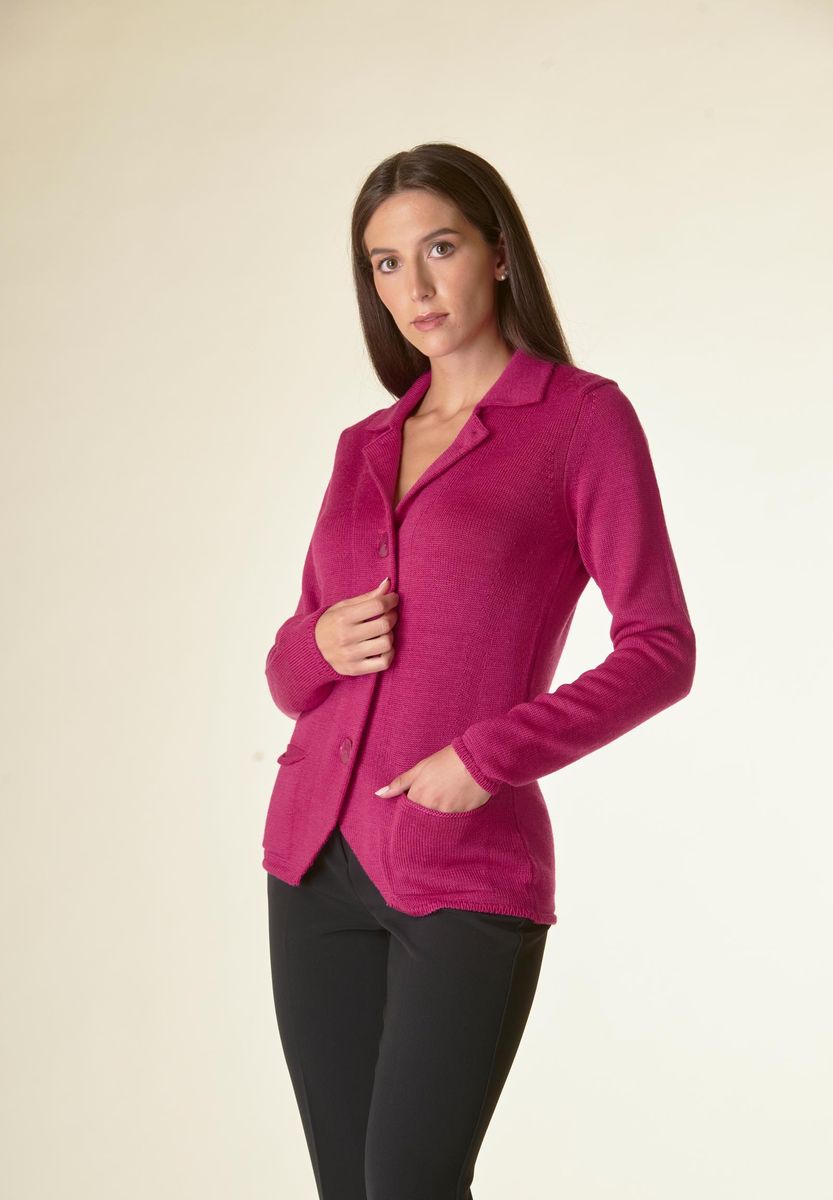 Angelico Cardigan fucsia 3 bottoni merino Lana-Gatto Offerta settimanale