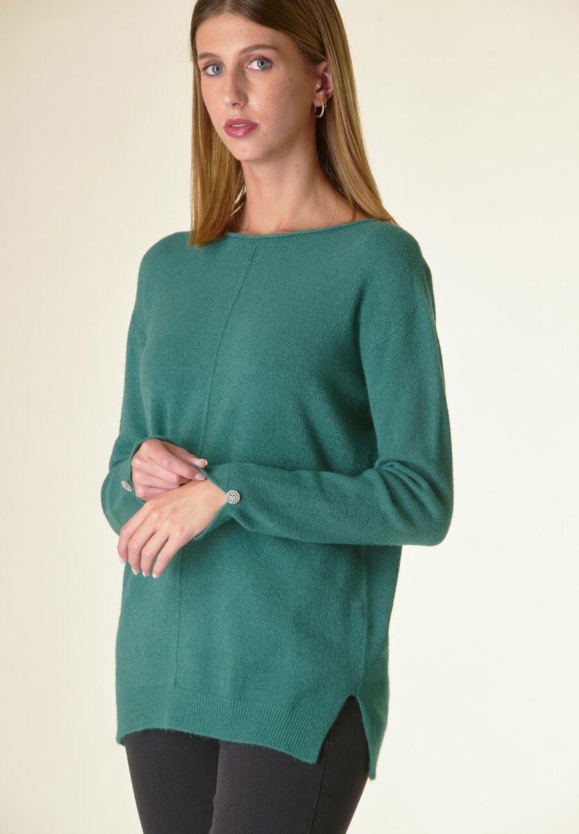 Angelico Maglia verde barchetta soft bottoni gioiello Super sconto