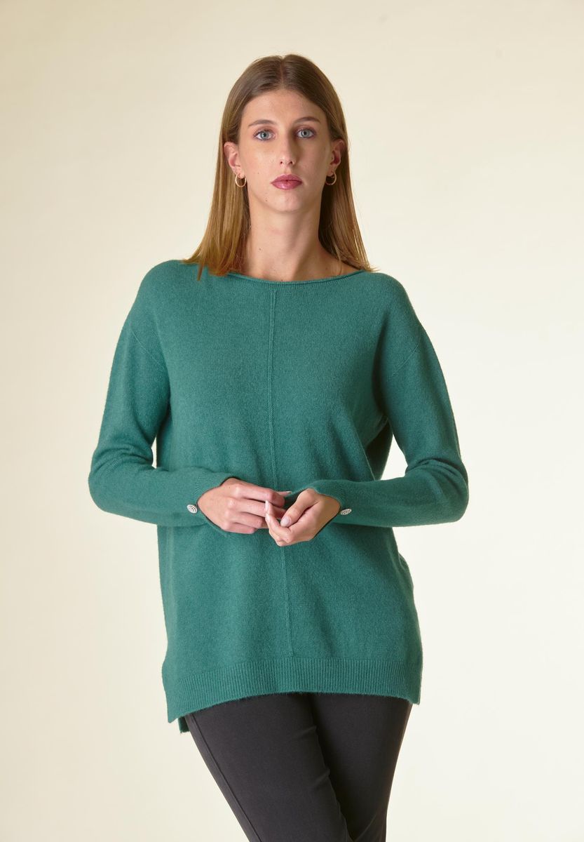 Angelico Maglia verde barchetta soft bottoni gioiello Super sconto