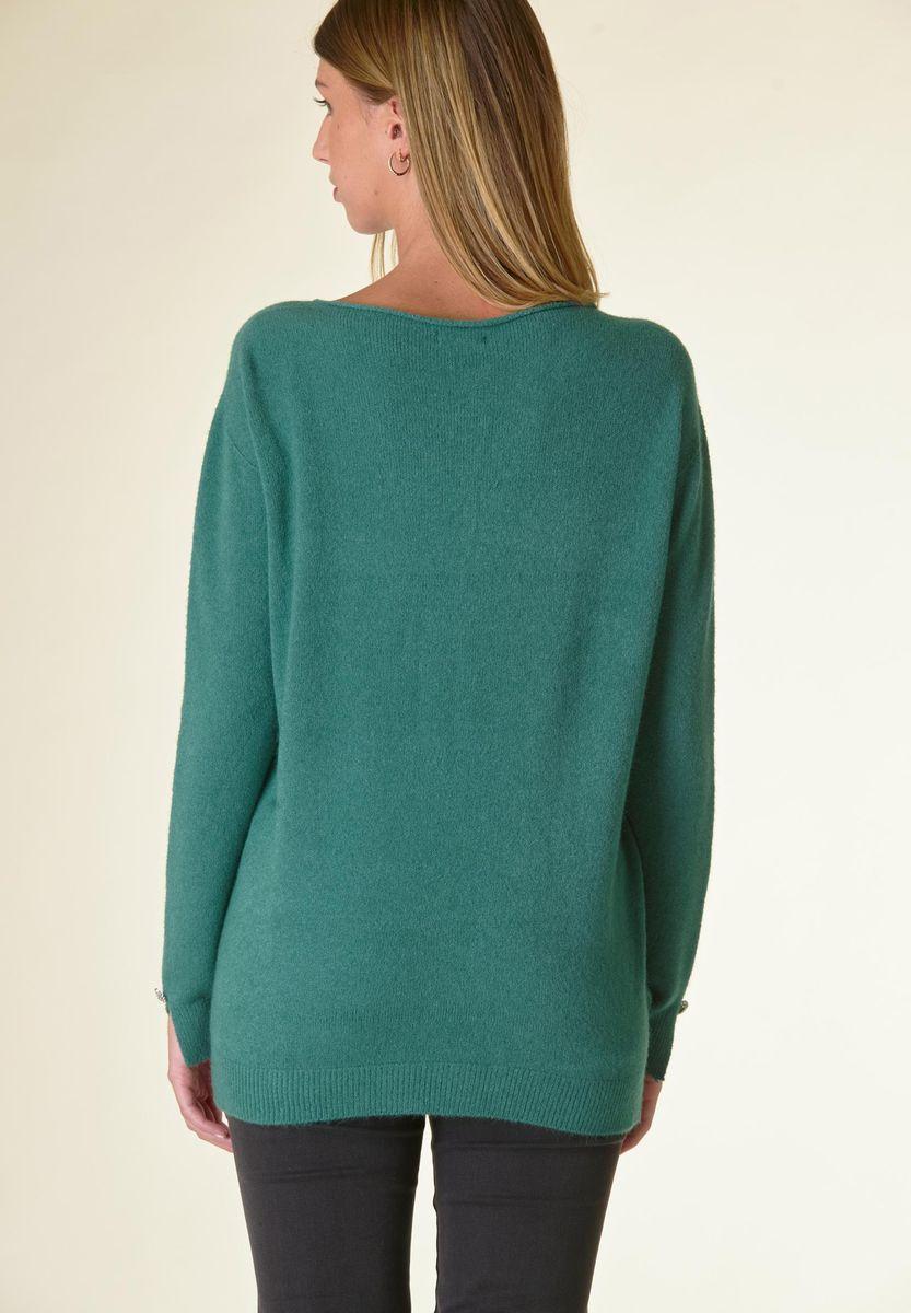 Angelico Maglia verde barchetta soft bottoni gioiello Super sconto