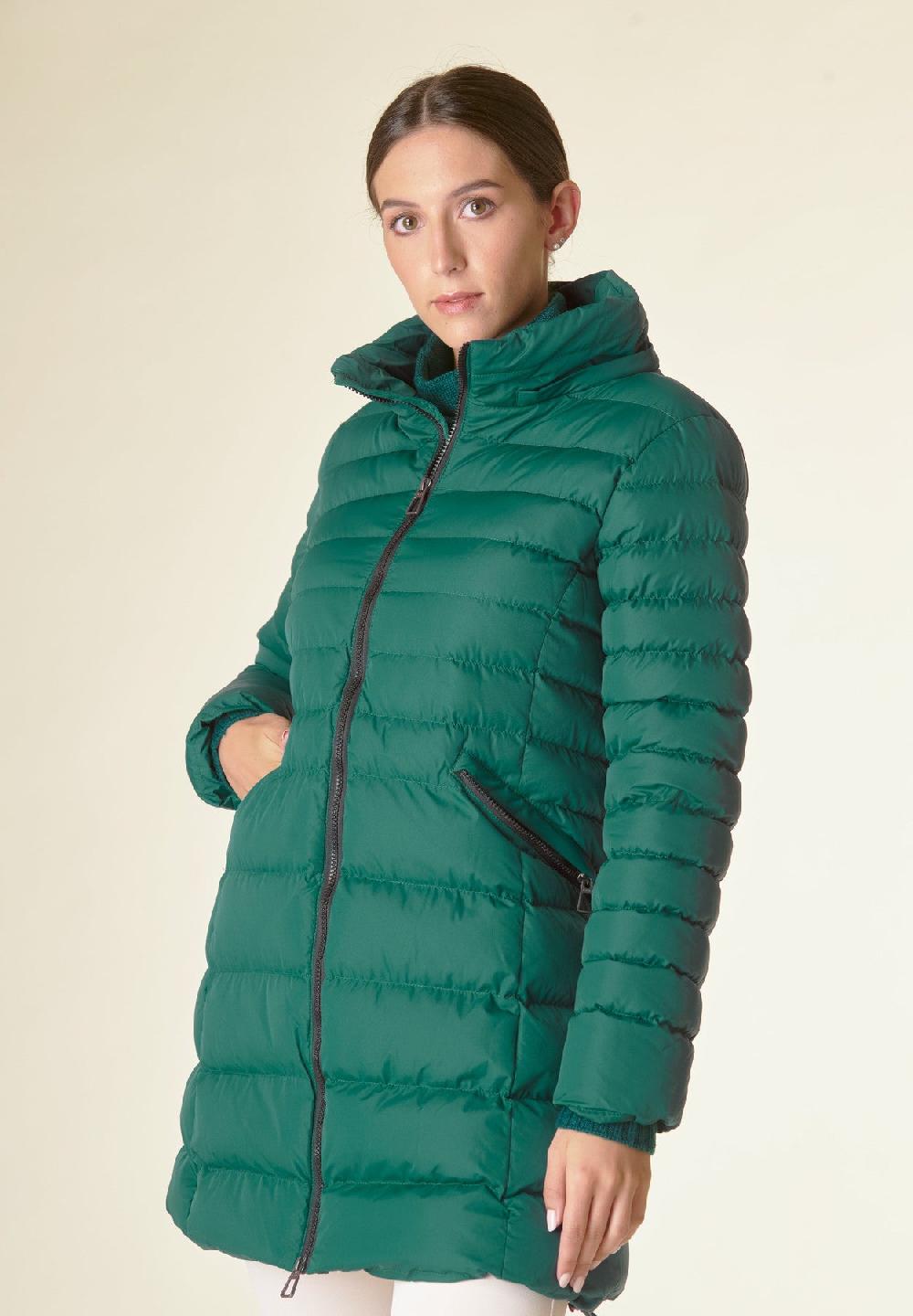 Angelico Piumino lungo verde cappuccio bordo ecopelliccia Spedizione Gratuita
